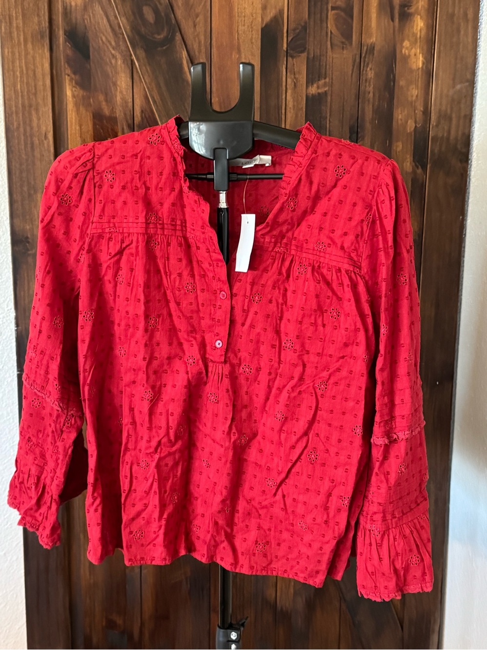 LOFT Red Eyelet Peasant Blouse